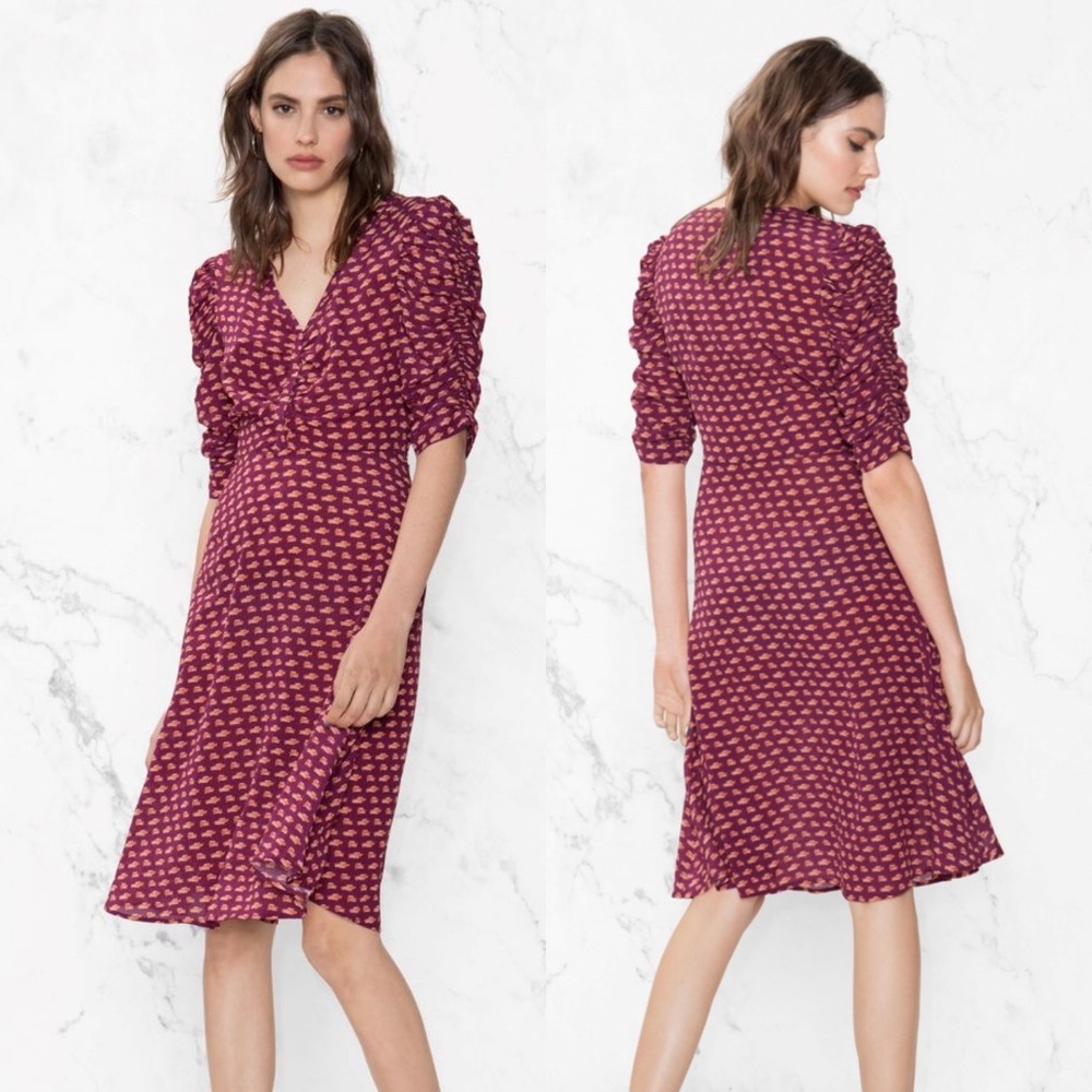 & Other Stories Los Angeles Mini Car Print Dress Maroon Orange Knee Length